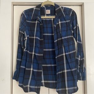Gap Blue Plaid Fitted Boyfriend Shirt Flannel Size Medium